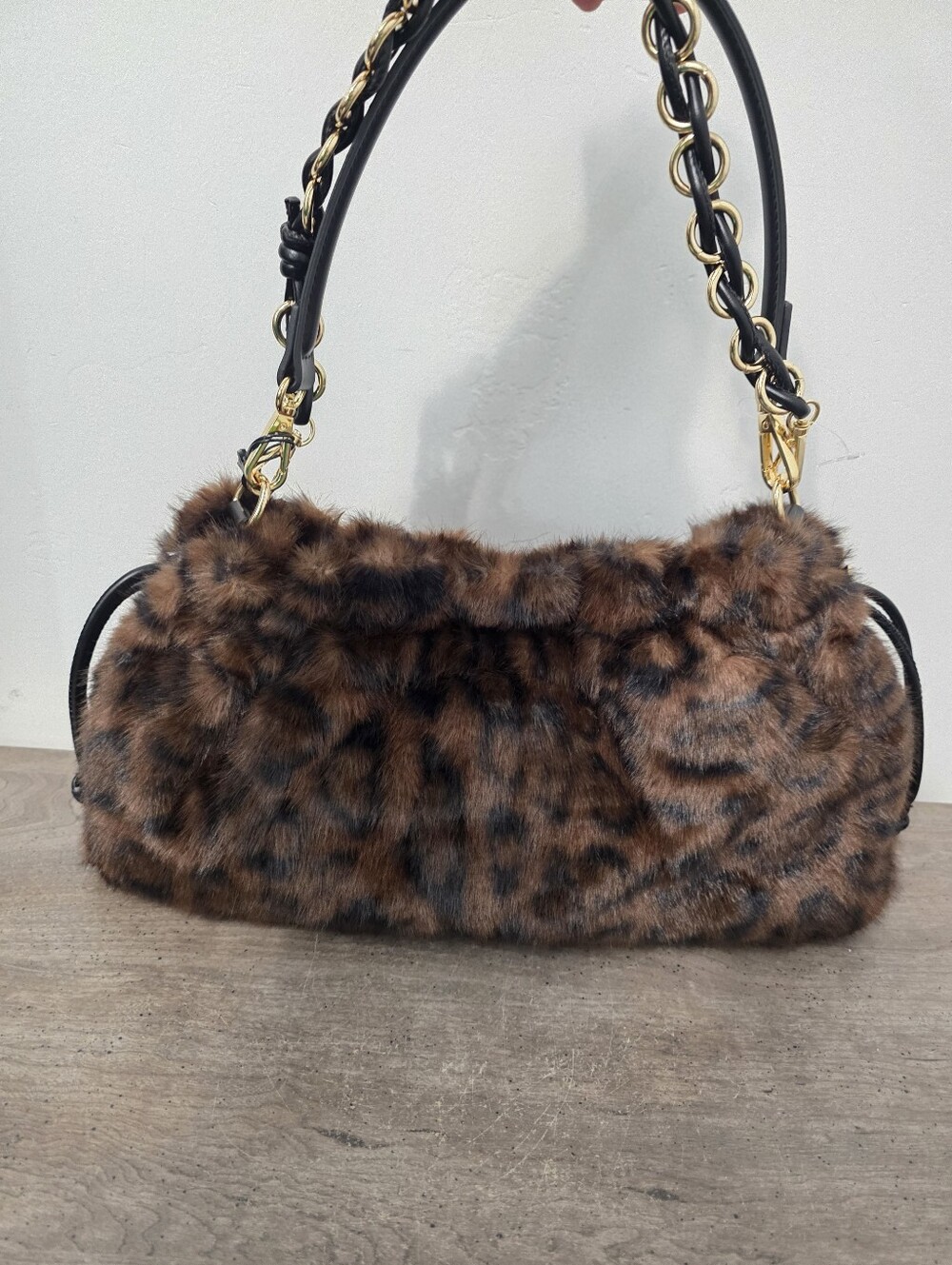 Viral BCBG generation Leopard Print Faux Fur Shoulder Bag New